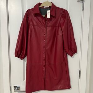 Faux leather shirt dress - Burgundy-Red